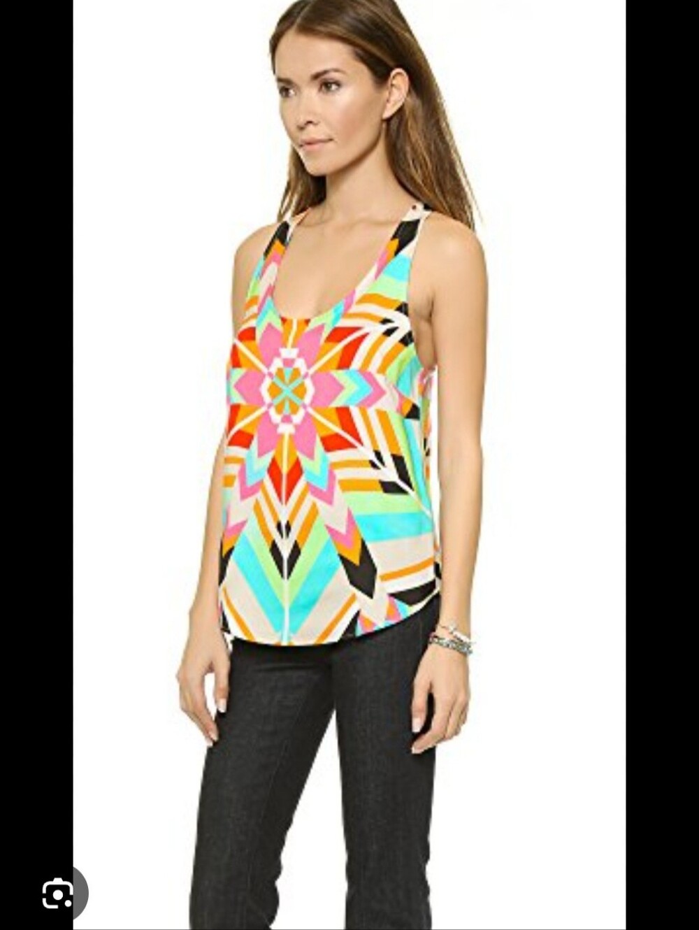 MARA HOFFMAN Anthropologie Pink Green Aura Stone Geometric Racerback Tank Top